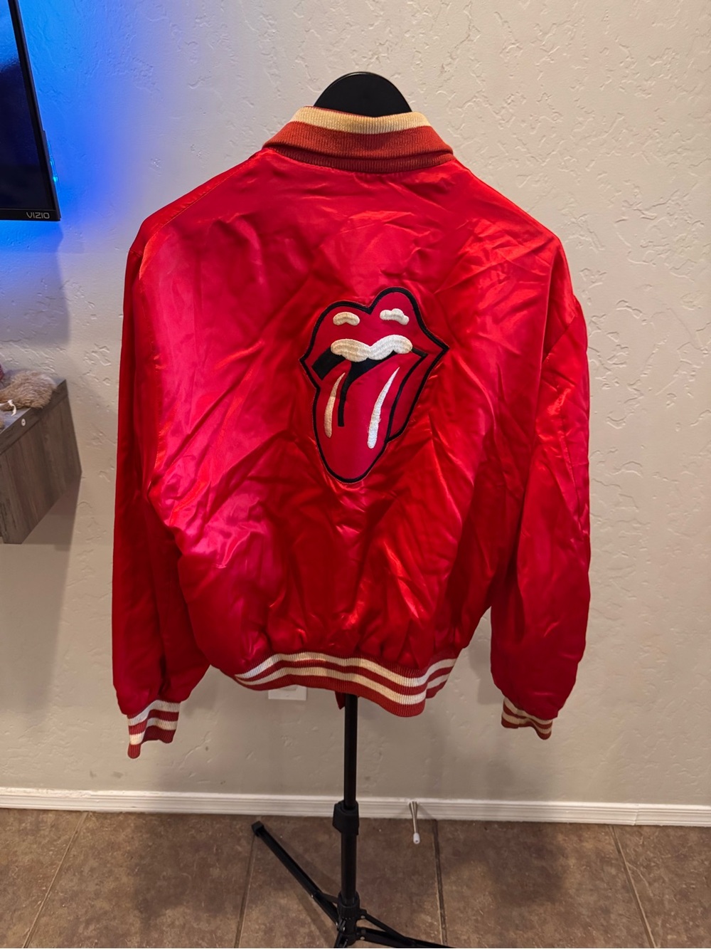 Vintage Empire Sporting Goods Rolling Stones Patch Res Satin Bomber Jacket